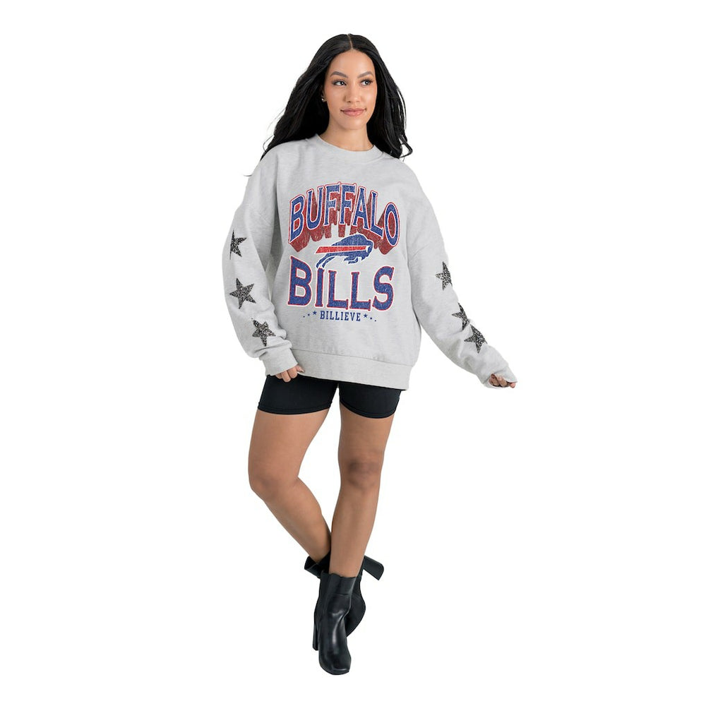 Buffalo Bills Gameday Couture Women's Resilience Relaxed Rhinestone Pullover Sweatshirt - Ash sale