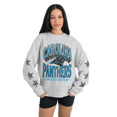 Carolina Panthers Gameday Couture Women's Resilience Relaxed Rhinestone Pullover Sweatshirt - Ash sale
