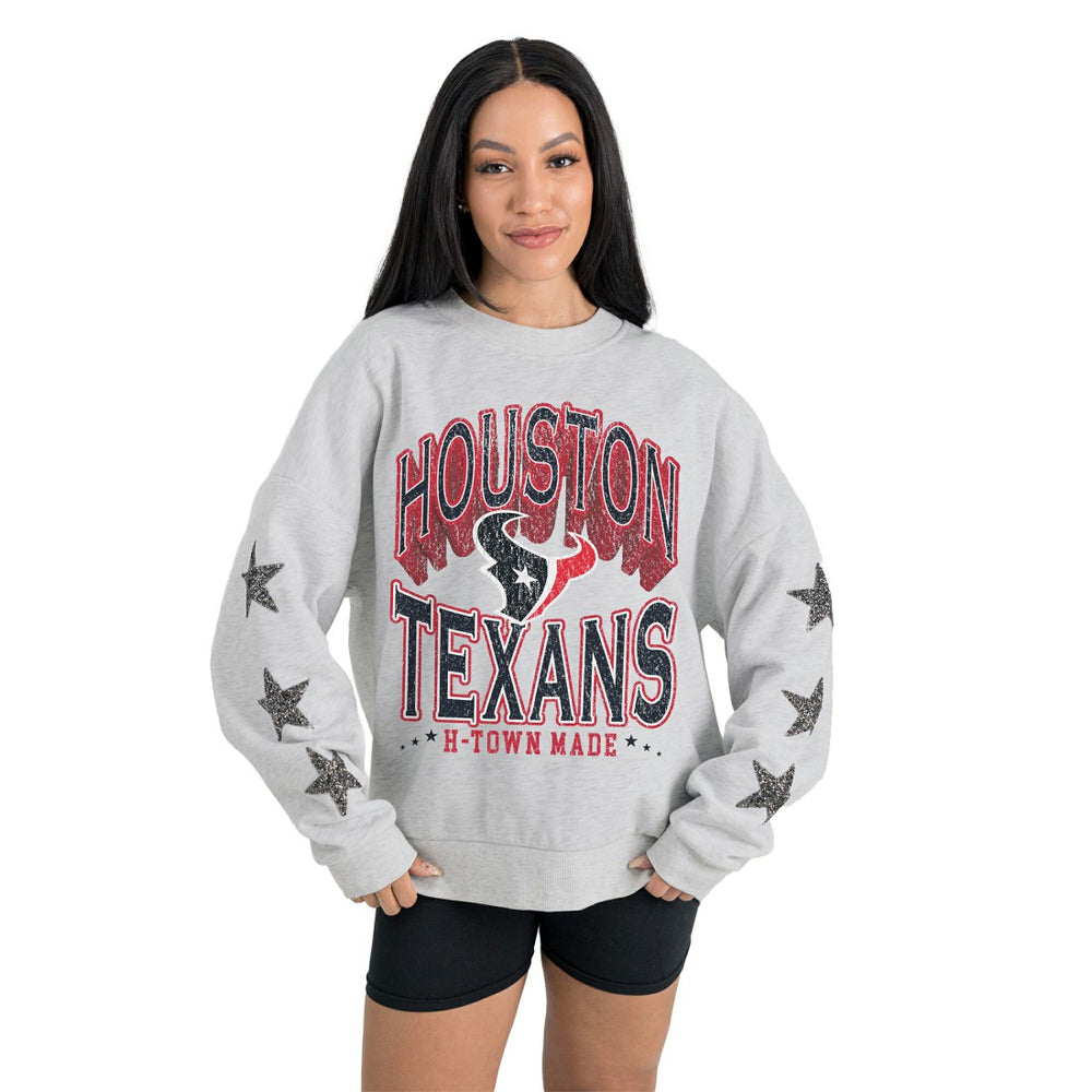 Houston Texans Gameday Couture Women's Resilience Relaxed Rhinestone Pullover Sweatshirt - Ash discount