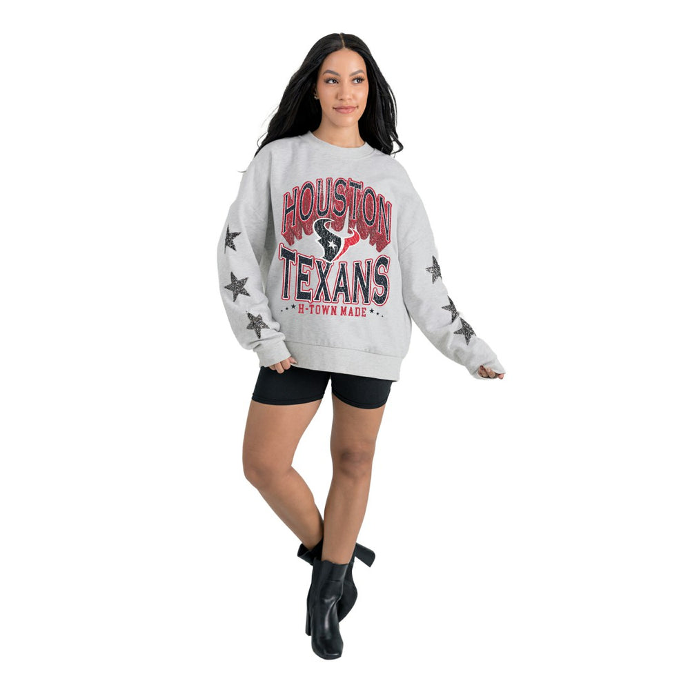 Houston Texans Gameday Couture Women's Resilience Relaxed Rhinestone Pullover Sweatshirt - Ash discount