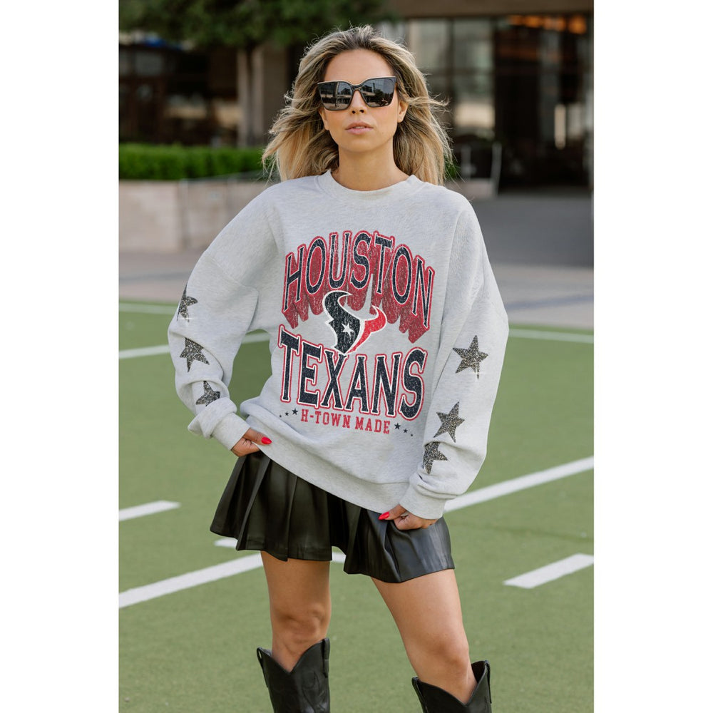 Houston Texans Gameday Couture Women's Resilience Relaxed Rhinestone Pullover Sweatshirt - Ash discount