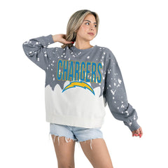 Los Angeles Chargers Gameday Couture Women's Oversized Faded Wash Tri-Blend Pullover Sweatshirt - Gray discount
