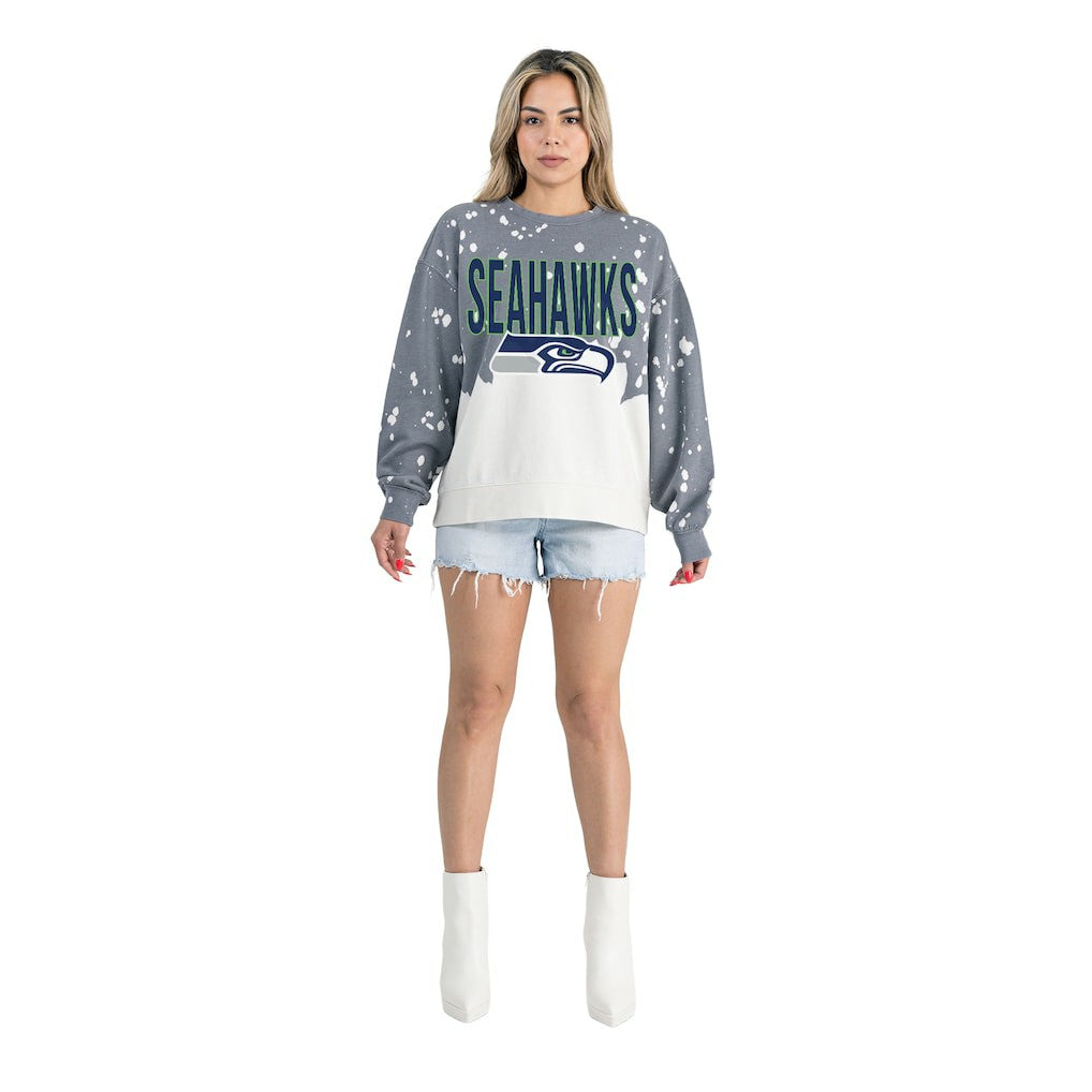 Seattle Seahawks Gameday Couture Women's Oversized Faded Wash Tri-Blend Pullover Sweatshirt - Gray for sale
