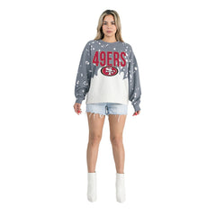 San Francisco 49ers Gameday Couture Women's Oversized Faded Wash Tri-Blend Pullover Sweatshirt - Gray on sale
