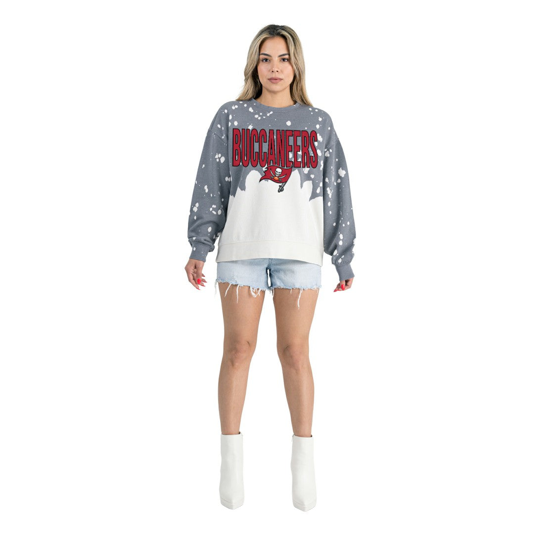 Tampa Bay Buccaneers Gameday Couture Women's Oversized Faded Wash Tri-Blend Pullover Sweatshirt - Gray on sale