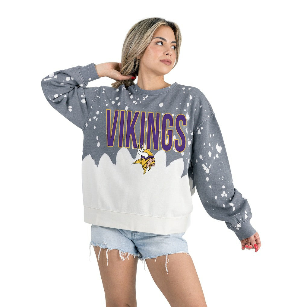 Minnesota Vikings Gameday Couture Women's Oversized Faded Wash Tri-Blend Pullover Sweatshirt - Gray on sale