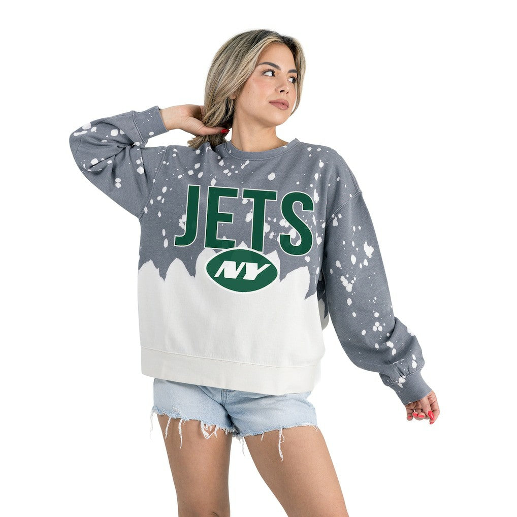 New York Jets Gameday Couture Women's Oversized Faded Wash Tri-Blend Pullover Sweatshirt - Gray cheap