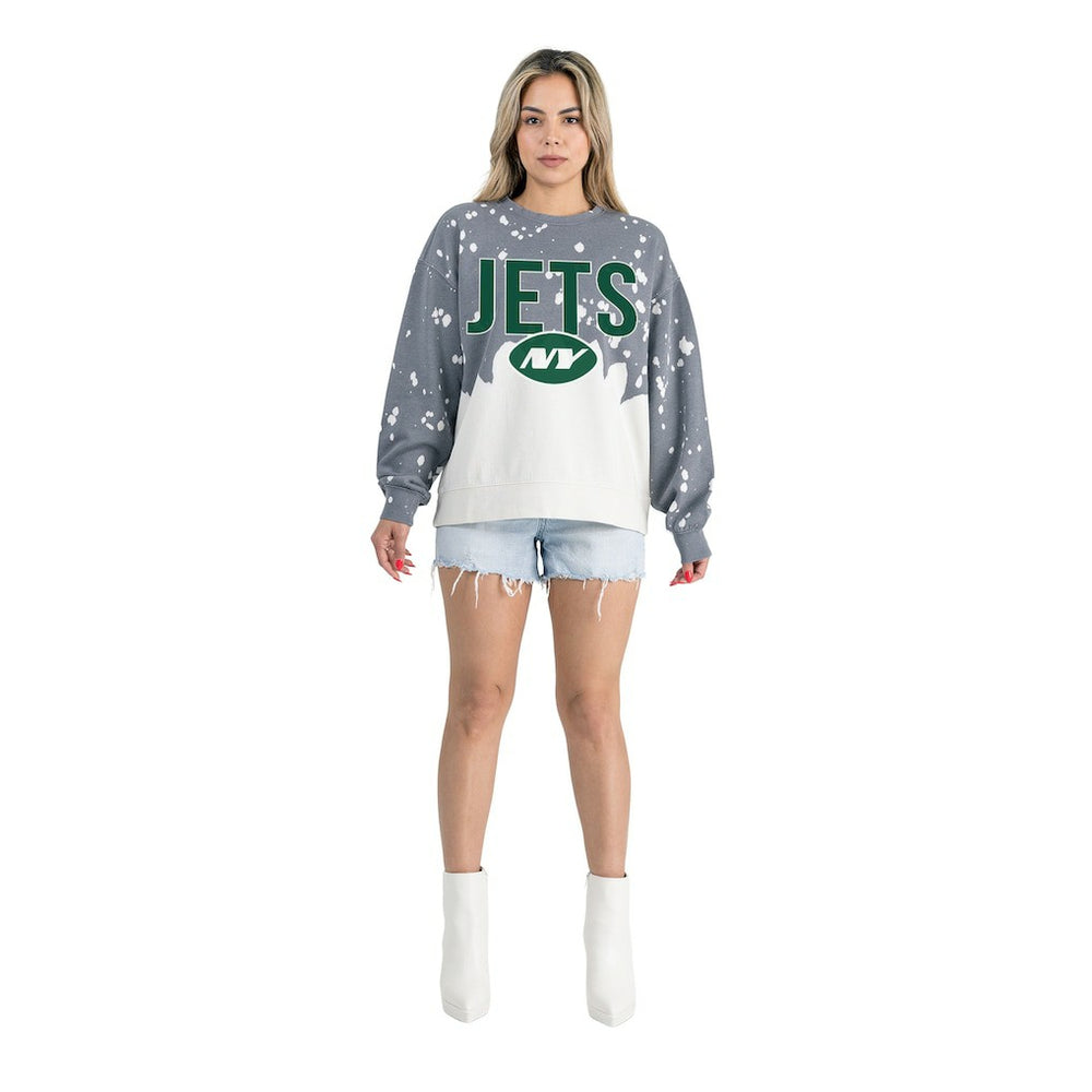 New York Jets Gameday Couture Women's Oversized Faded Wash Tri-Blend Pullover Sweatshirt - Gray cheap