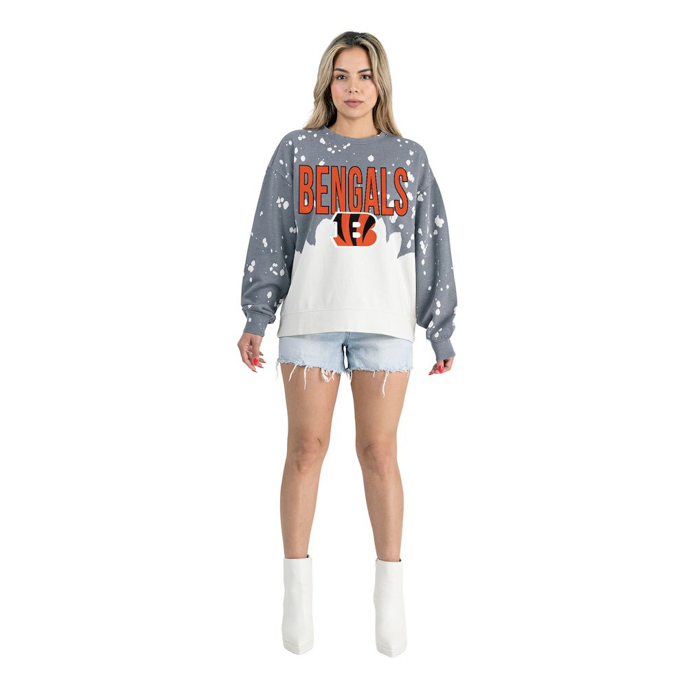 Cincinnati Bengals Gameday Couture Women's Oversized Faded Wash Tri-Blend Pullover Sweatshirt - Gray for sale