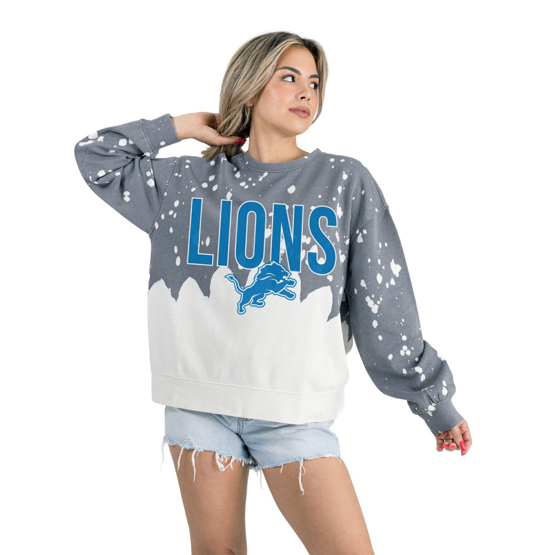 Detroit Lions Gameday Couture Women's Oversized Faded Wash Tri-Blend Pullover Sweatshirt - Gray discount