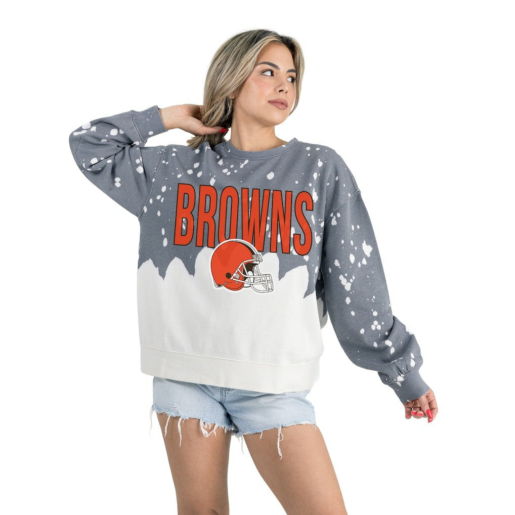 Cleveland Browns Gameday Couture Women's Oversized Faded Wash Tri-Blend Pullover Sweatshirt - Gray outlet