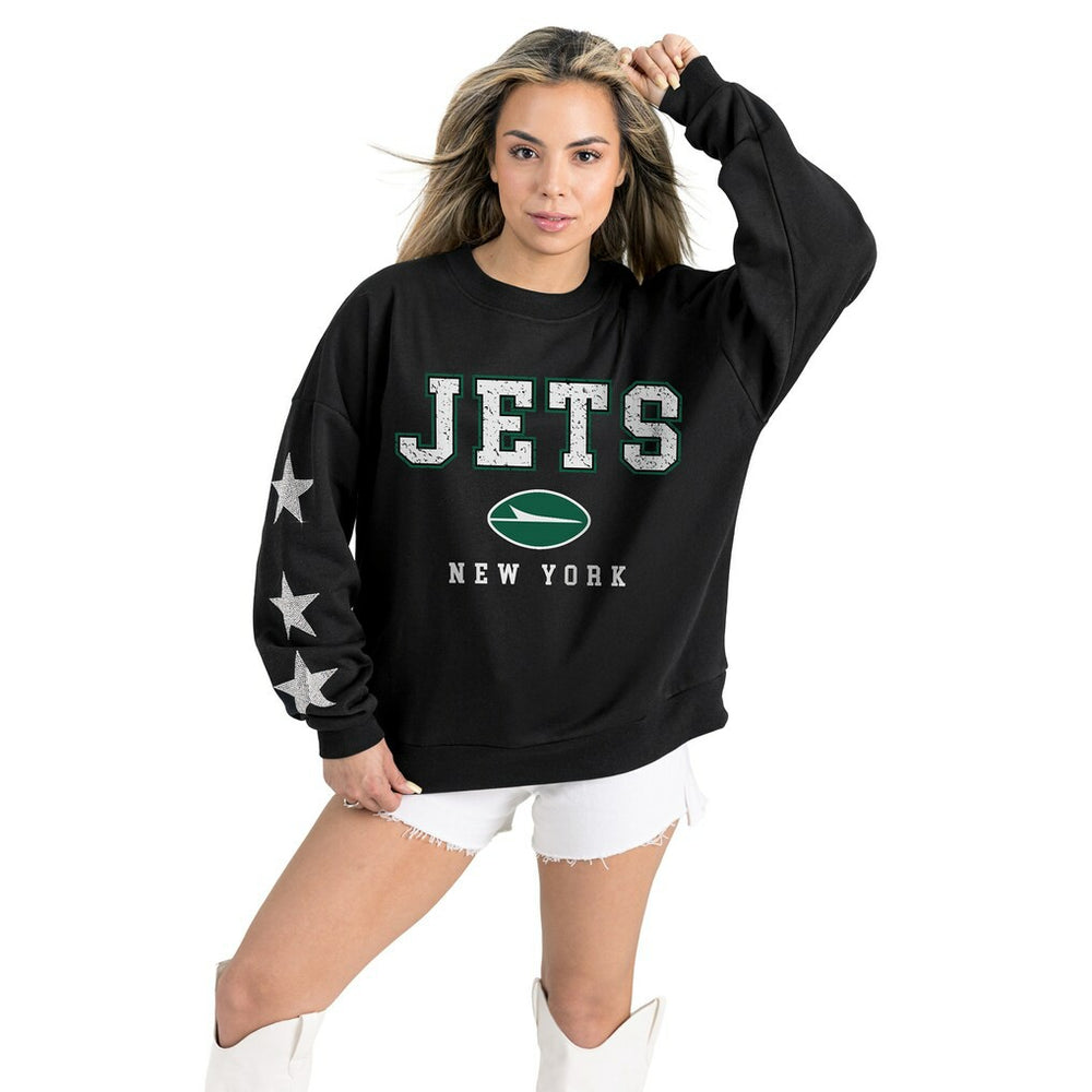 New York Jets Gameday Couture Women's Velocity Relaxed Rhinestone Pullover Sweatshirt - Black cheap