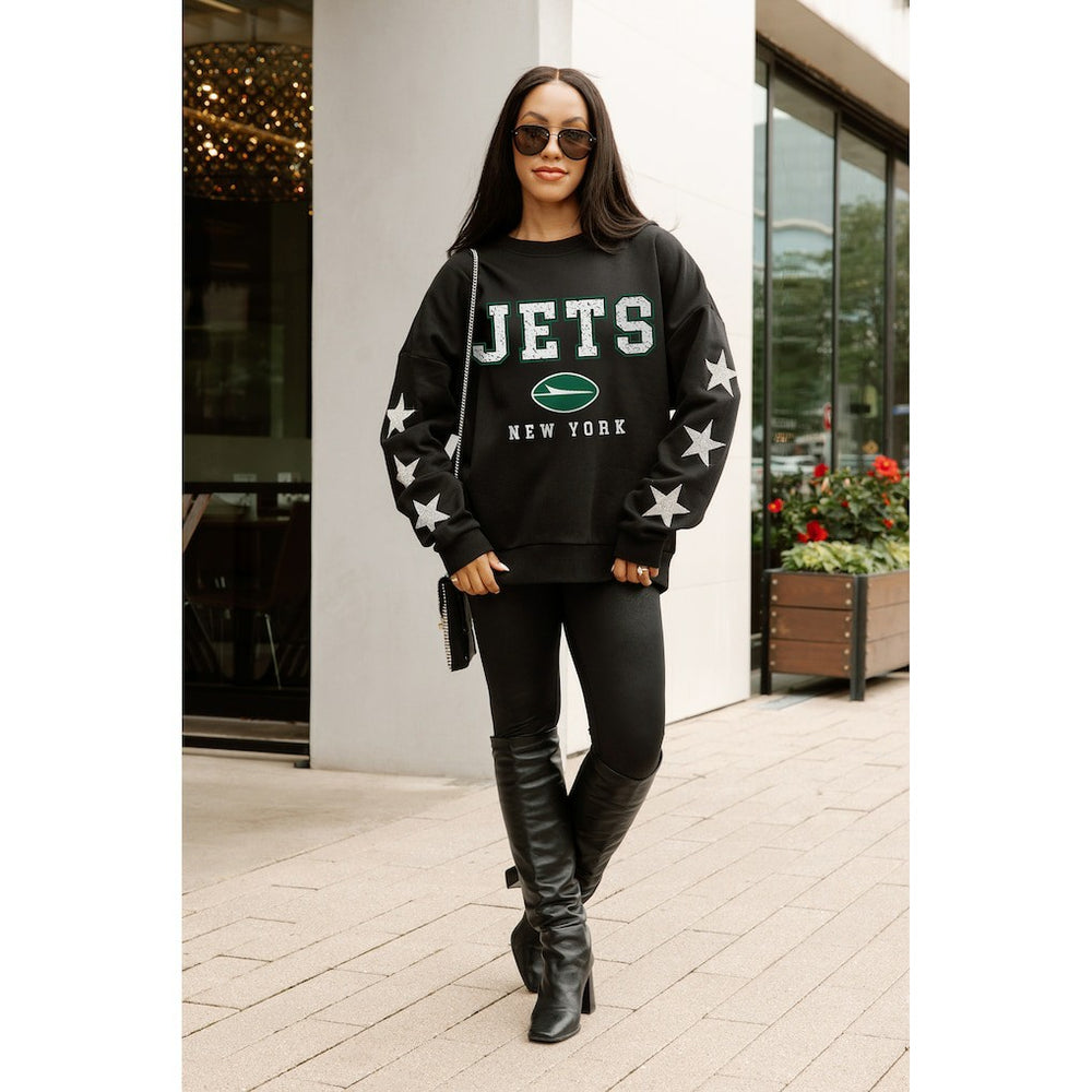 New York Jets Gameday Couture Women's Velocity Relaxed Rhinestone Pullover Sweatshirt - Black cheap