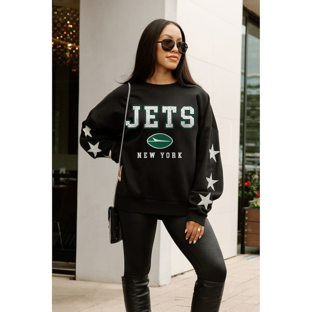 New York Jets Gameday Couture Women's Velocity Relaxed Rhinestone Pullover Sweatshirt - Black cheap