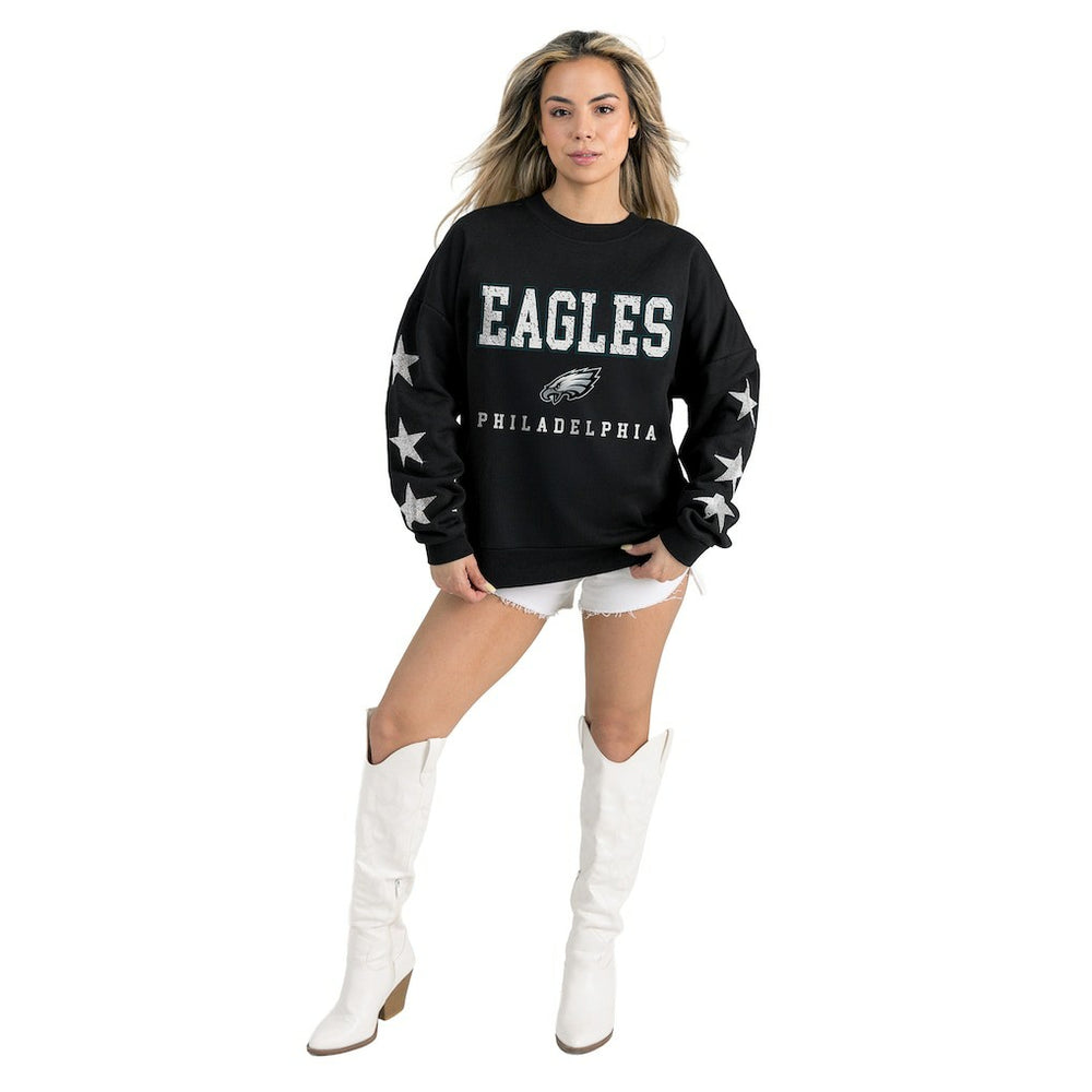 Philadelphia Eagles Gameday Couture Women's Velocity Relaxed Rhinestone Pullover Sweatshirt - Black for sale
