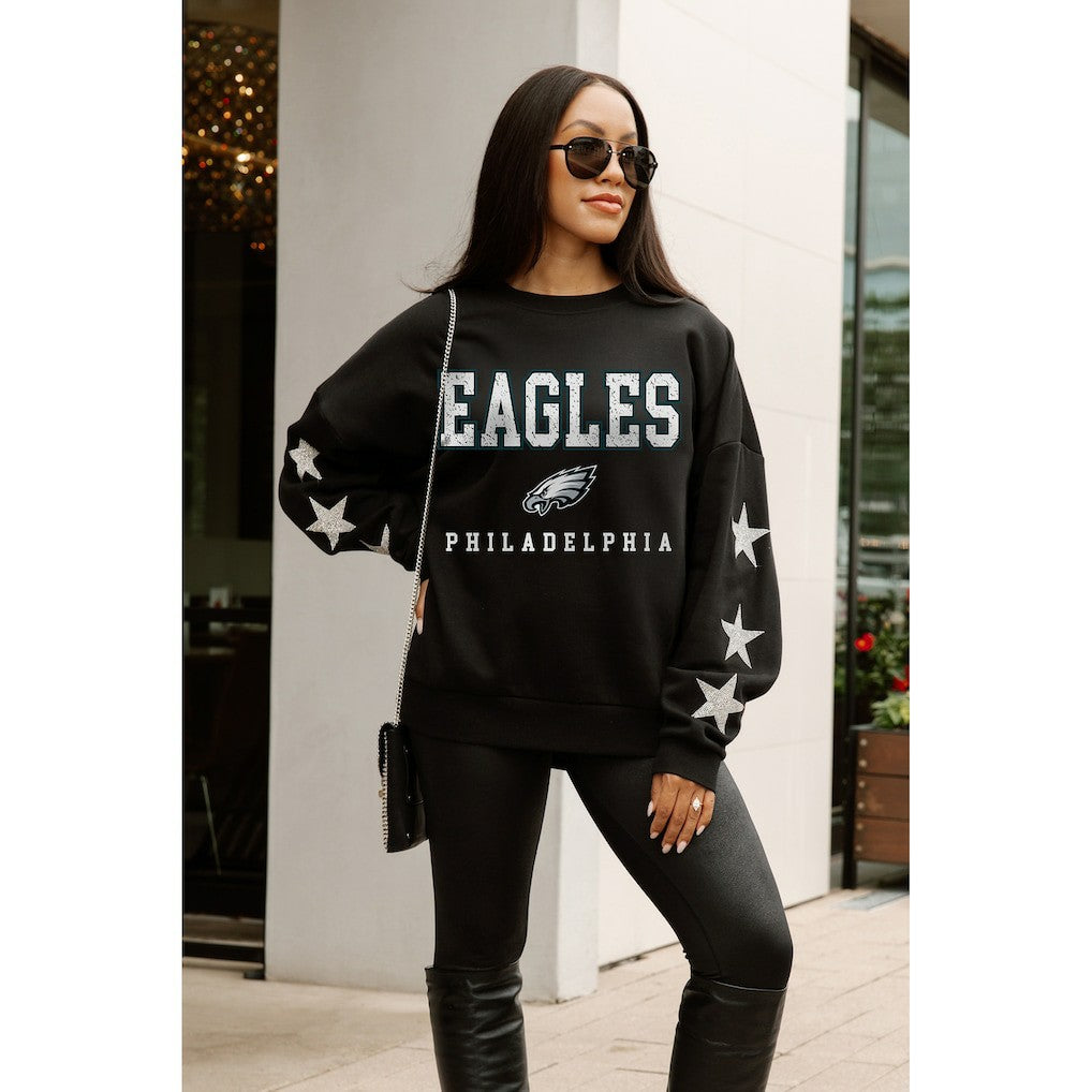 Philadelphia Eagles Gameday Couture Women's Velocity Relaxed Rhinestone Pullover Sweatshirt - Black for sale