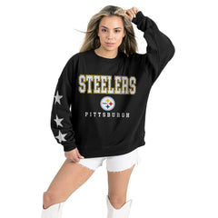 Pittsburgh Steelers Gameday Couture Women's Velocity Relaxed Rhinestone Pullover Sweatshirt - Black on sale