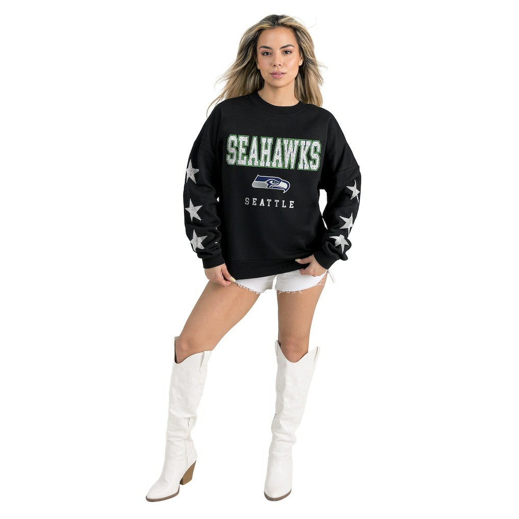 Seattle Seahawks Gameday Couture Women's Velocity Relaxed Rhinestone Pullover Sweatshirt - Black on sale