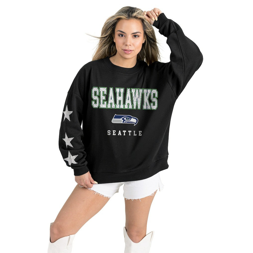 Seattle Seahawks Gameday Couture Women's Velocity Relaxed Rhinestone Pullover Sweatshirt - Black on sale