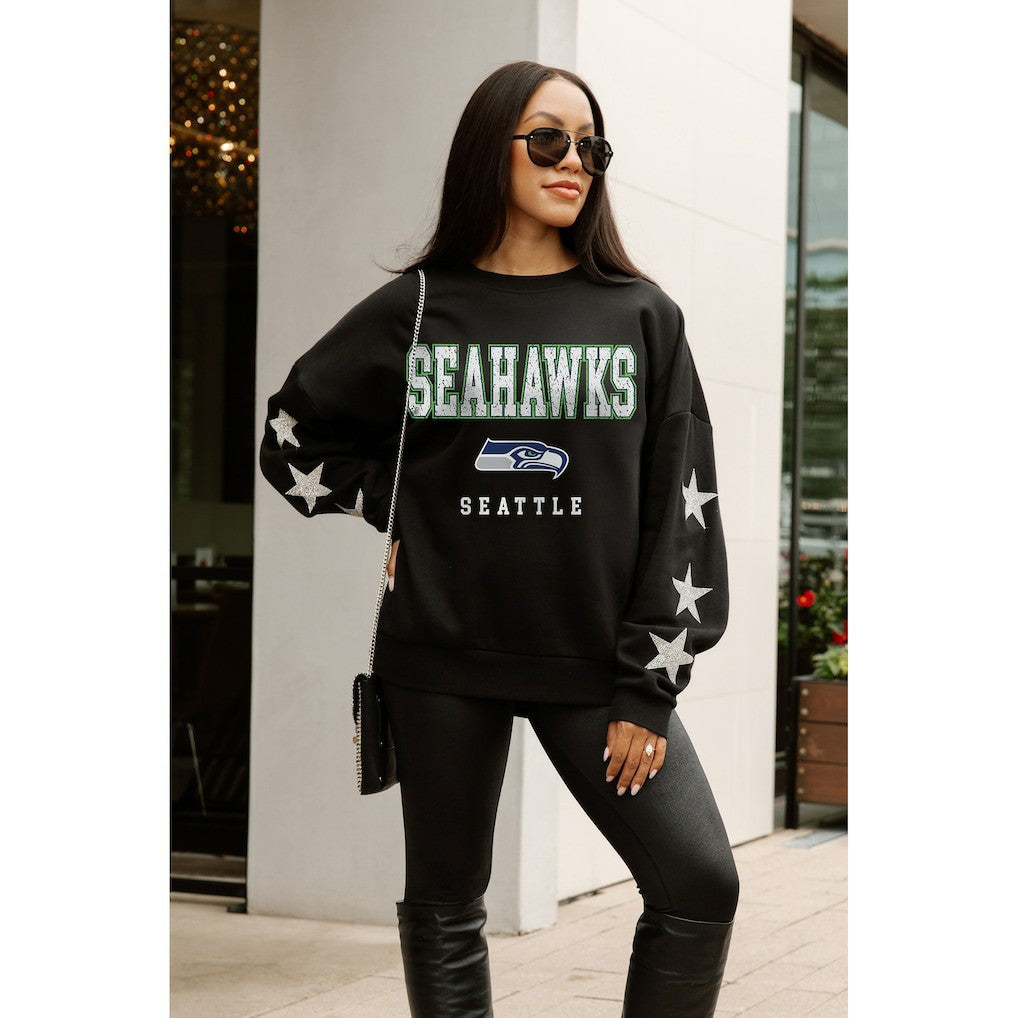 Seattle Seahawks Gameday Couture Women's Velocity Relaxed Rhinestone Pullover Sweatshirt - Black on sale