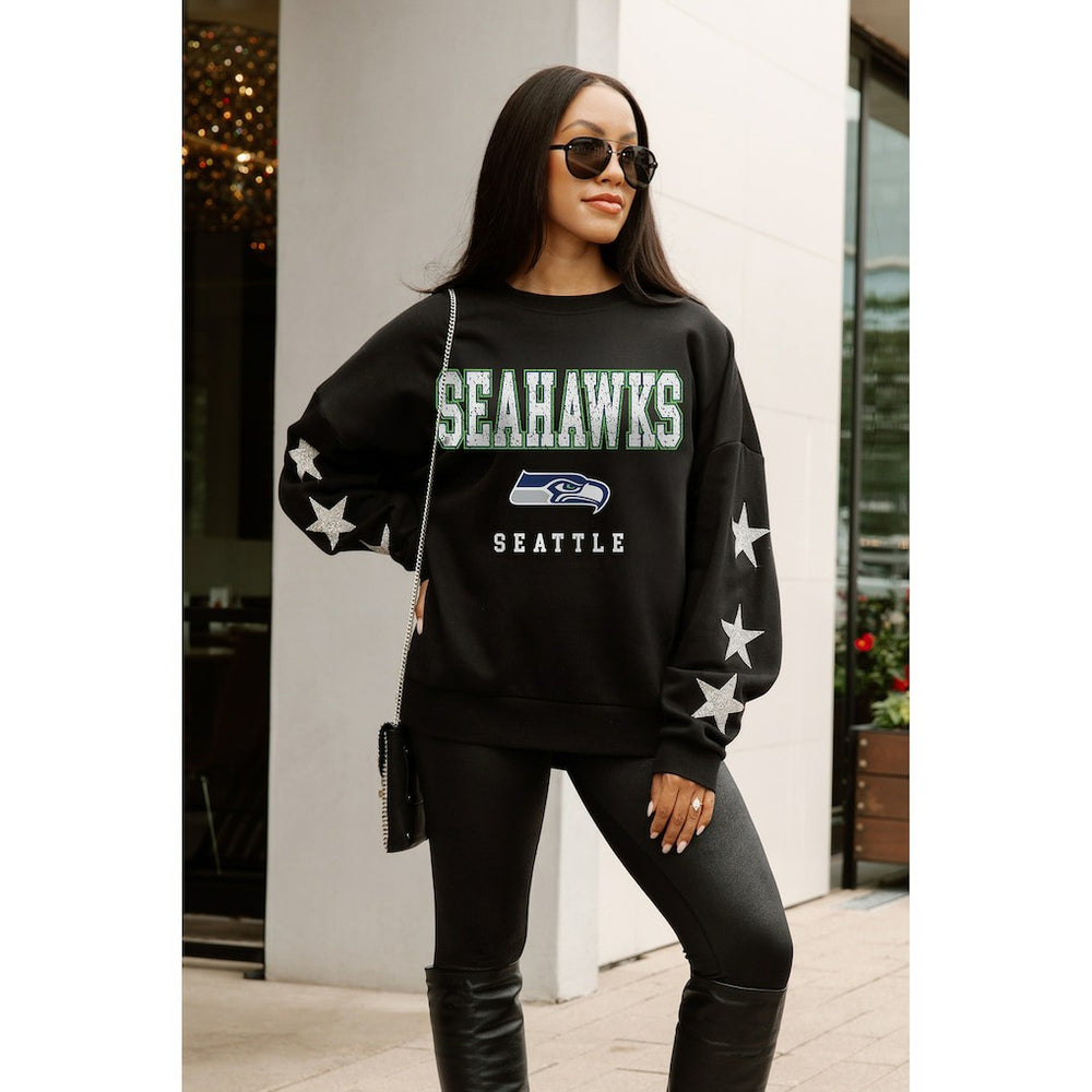 Seattle Seahawks Gameday Couture Women's Velocity Relaxed Rhinestone Pullover Sweatshirt - Black on sale