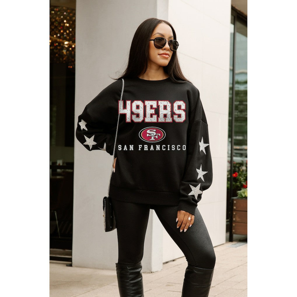 San Francisco 49ers Gameday Couture Women's Velocity Relaxed Rhinestone Pullover Sweatshirt - Black discount
