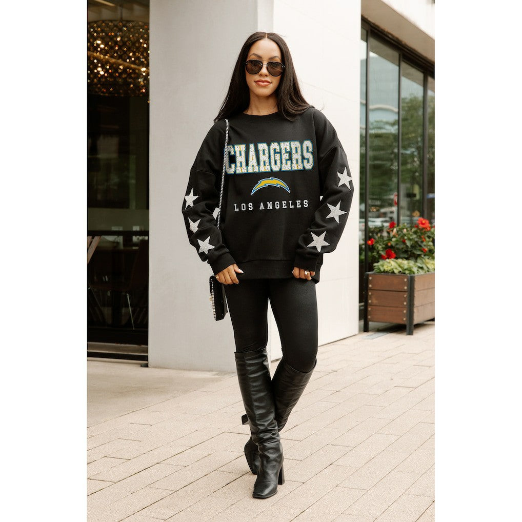 Los Angeles Chargers Gameday Couture Women's Velocity Relaxed Rhinestone Pullover Sweatshirt - Black cheap