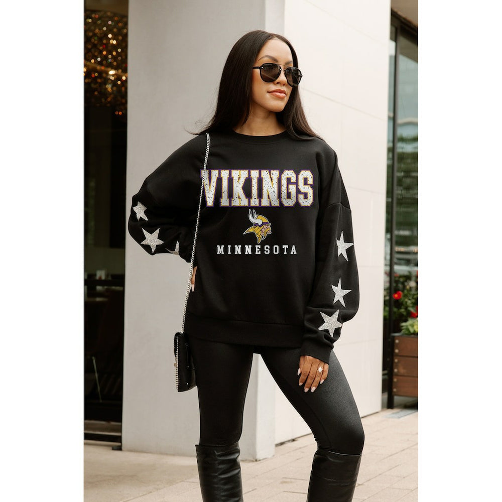 Minnesota Vikings Gameday Couture Women's Velocity Relaxed Rhinestone Pullover Sweatshirt - Black discount