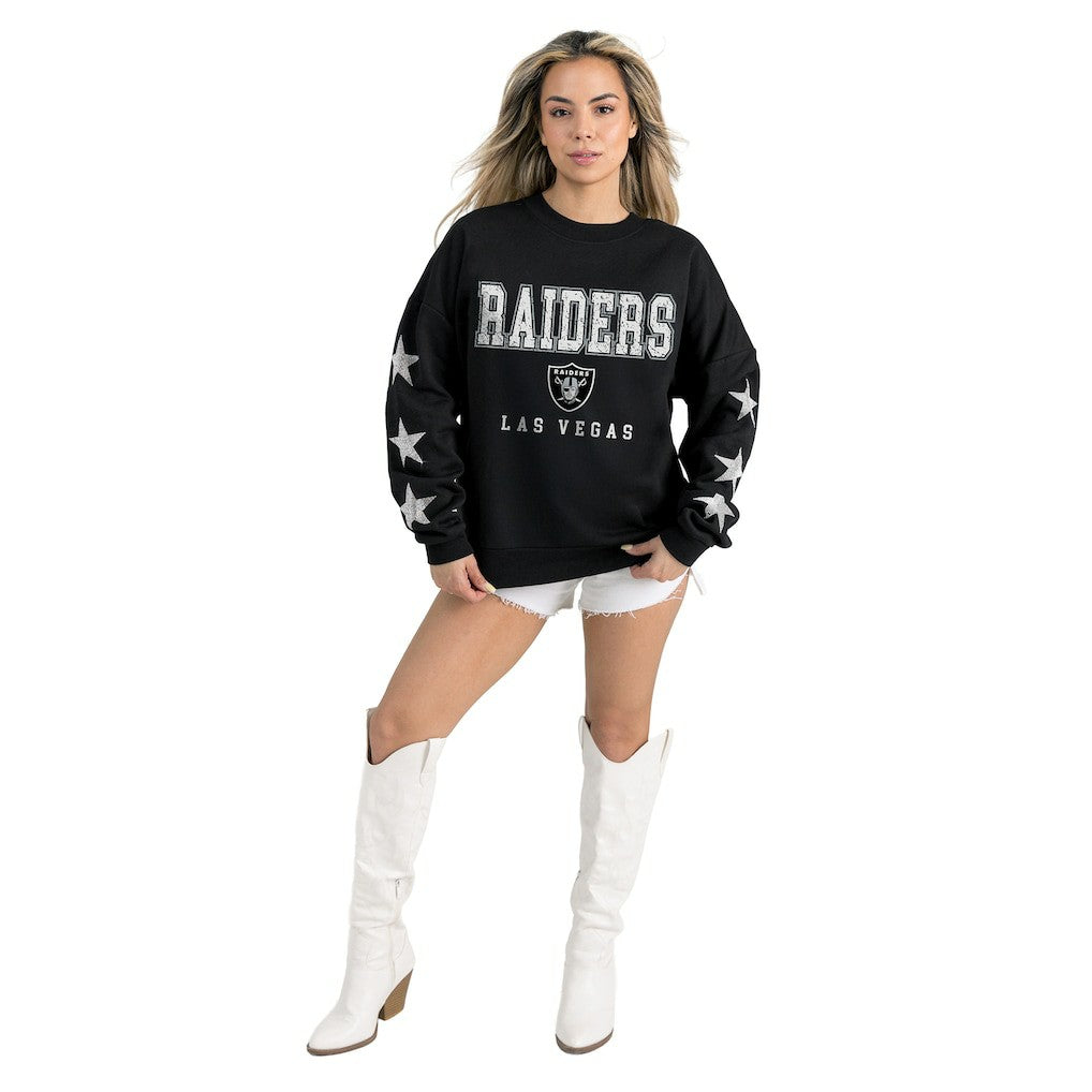 Las Vegas Raiders Gameday Couture Women's Velocity Relaxed Rhinestone Pullover Sweatshirt - Black discount