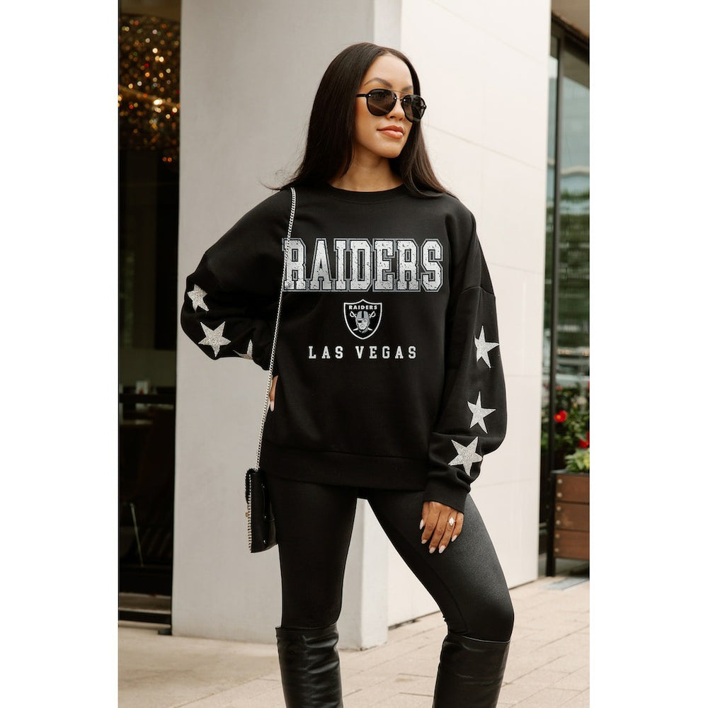 Las Vegas Raiders Gameday Couture Women's Velocity Relaxed Rhinestone Pullover Sweatshirt - Black discount