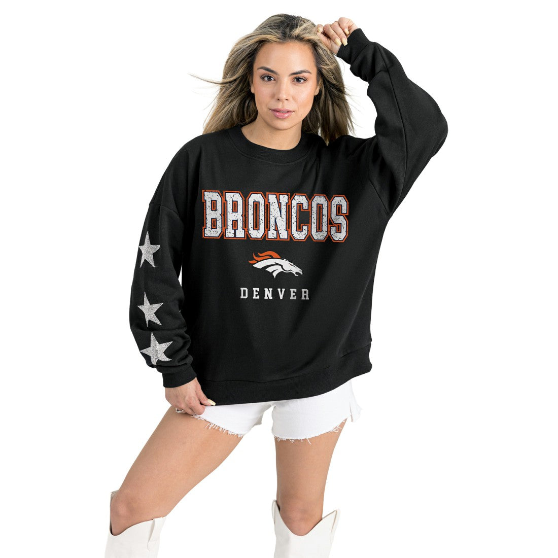Denver Broncos Gameday Couture Women's Velocity Relaxed Rhinestone Pullover Sweatshirt - Black discount