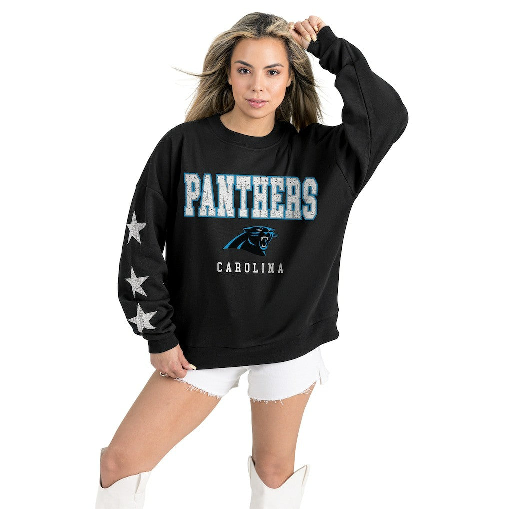 Carolina Panthers Gameday Couture Women's Velocity Relaxed Rhinestone Pullover Sweatshirt - Black for sale