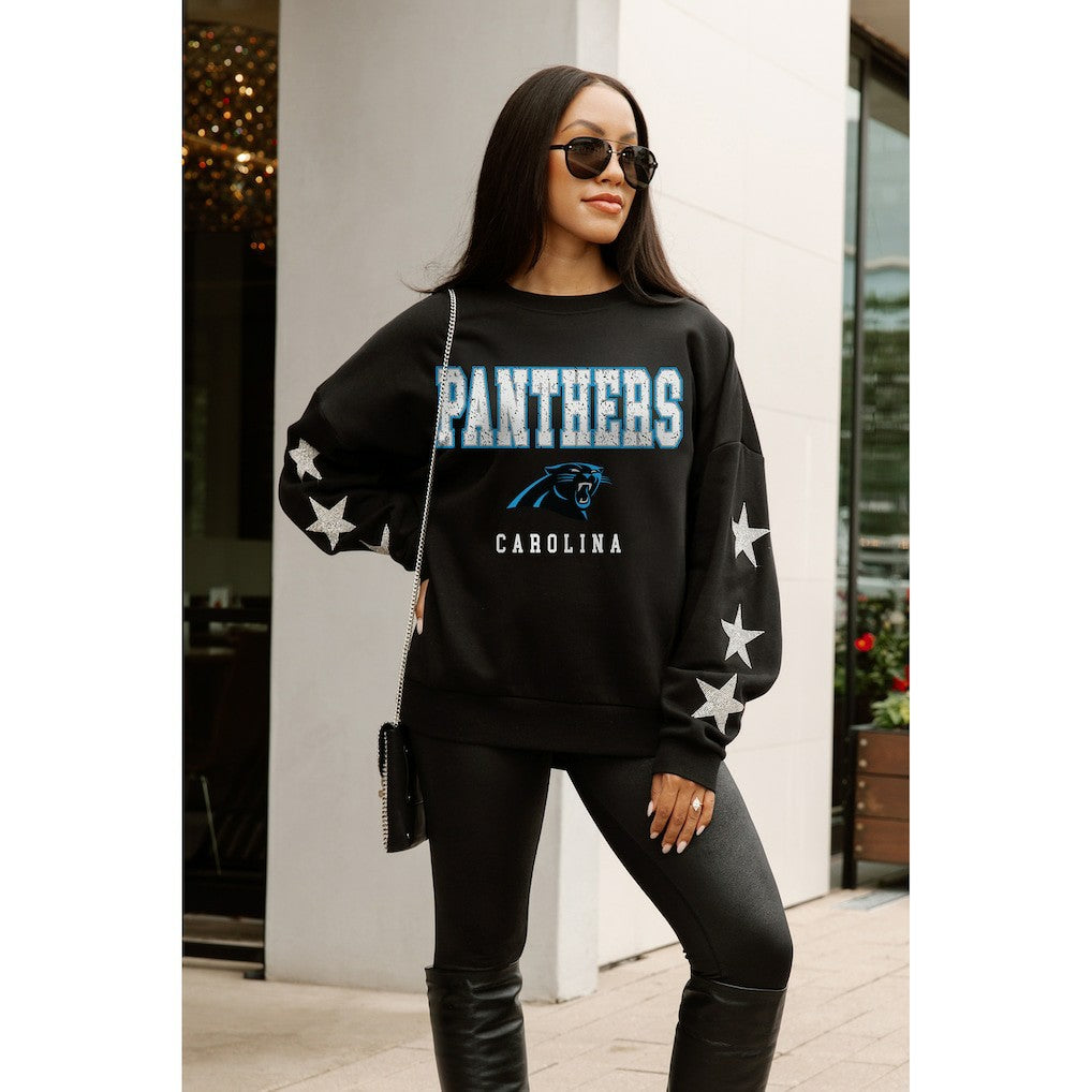 Carolina Panthers Gameday Couture Women's Velocity Relaxed Rhinestone Pullover Sweatshirt - Black for sale