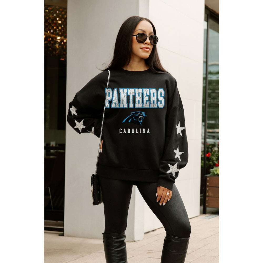 Carolina Panthers Gameday Couture Women's Velocity Relaxed Rhinestone Pullover Sweatshirt - Black for sale