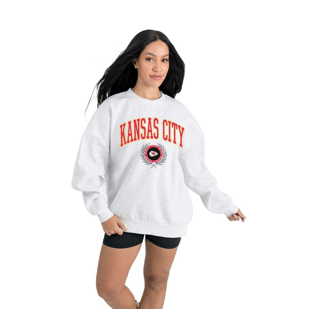Kansas City Chiefs Gameday Couture Women's Traditional Logo Oversized Premium Fleece Pullover Sweatshirt - Ash cheap