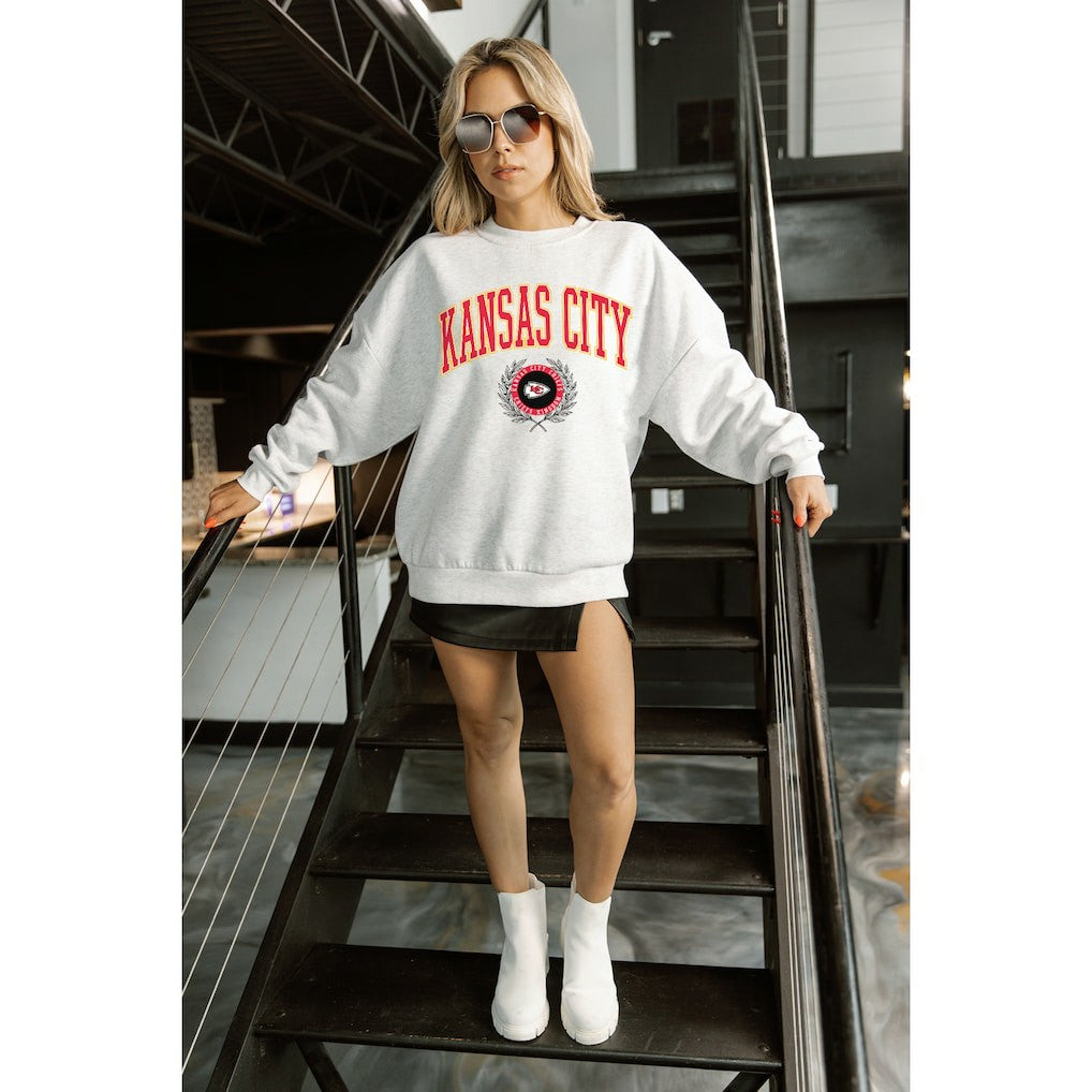 Kansas City Chiefs Gameday Couture Women's Traditional Logo Oversized Premium Fleece Pullover Sweatshirt - Ash cheap