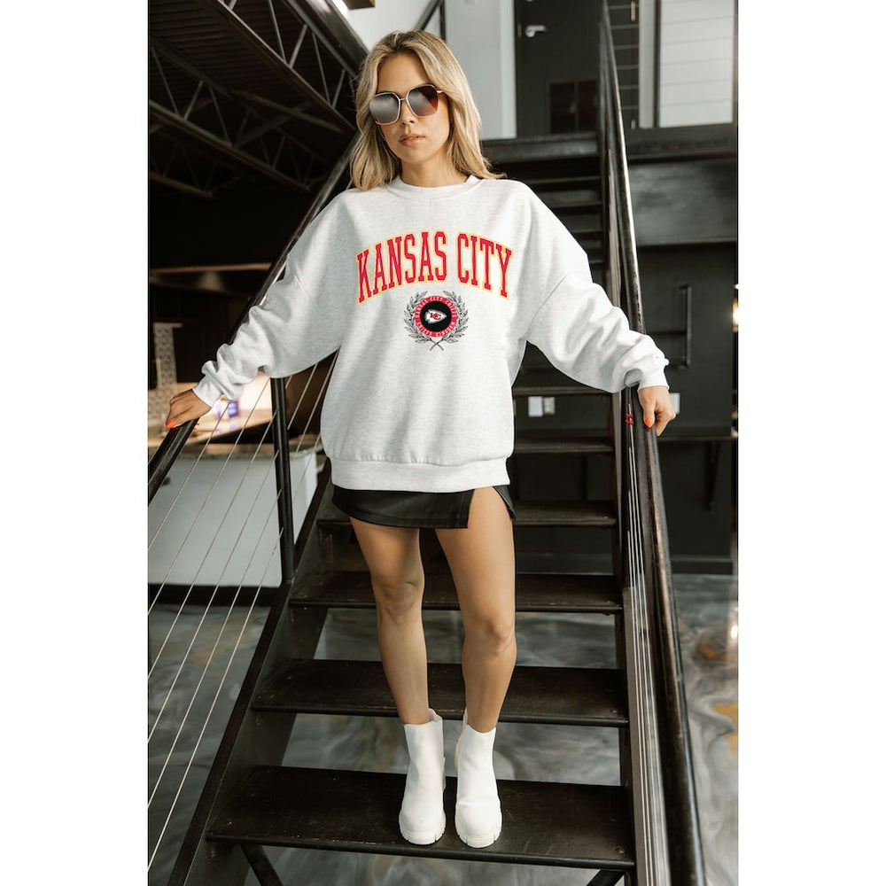 Kansas City Chiefs Gameday Couture Women's Traditional Logo Oversized Premium Fleece Pullover Sweatshirt - Ash cheap