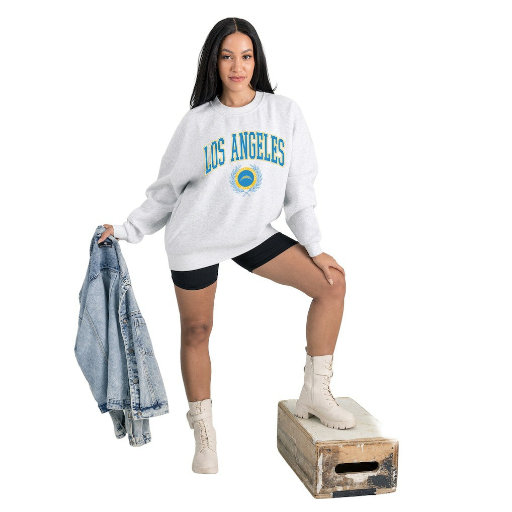 Los Angeles Chargers Gameday Couture Women's Traditional Logo Oversized Premium Fleece Pullover Sweatshirt - Ash for sale