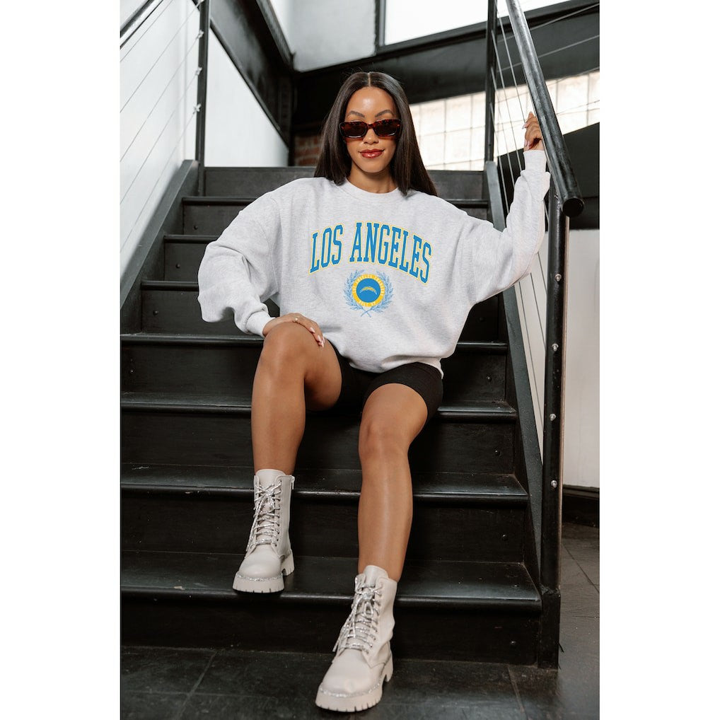 Los Angeles Chargers Gameday Couture Women's Traditional Logo Oversized Premium Fleece Pullover Sweatshirt - Ash for sale