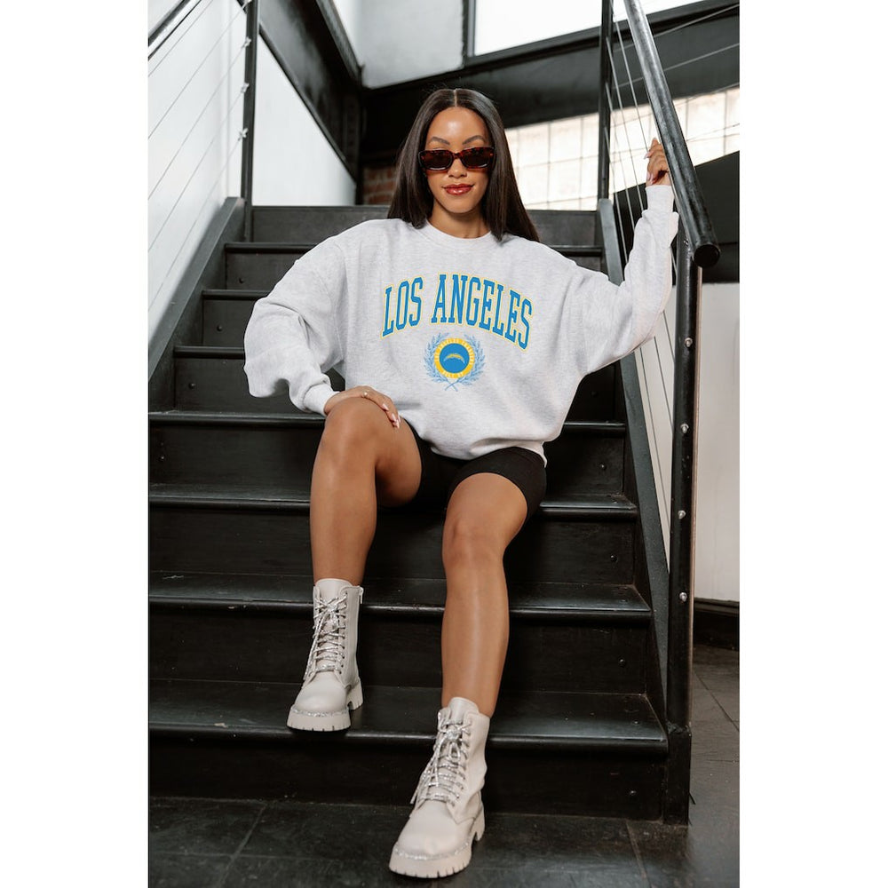 Los Angeles Chargers Gameday Couture Women's Traditional Logo Oversized Premium Fleece Pullover Sweatshirt - Ash for sale