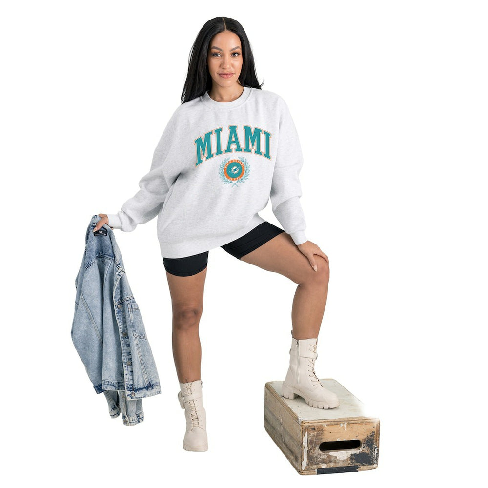 Miami Dolphins Gameday Couture Women's Traditional Logo Oversized Premium Fleece Pullover Sweatshirt - Ash discount