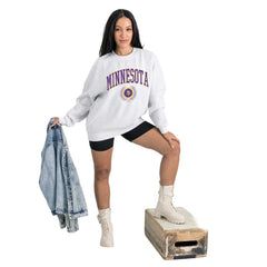 Minnesota Vikings Gameday Couture Women's Traditional Logo Oversized Premium Fleece Pullover Sweatshirt - Ash for sale