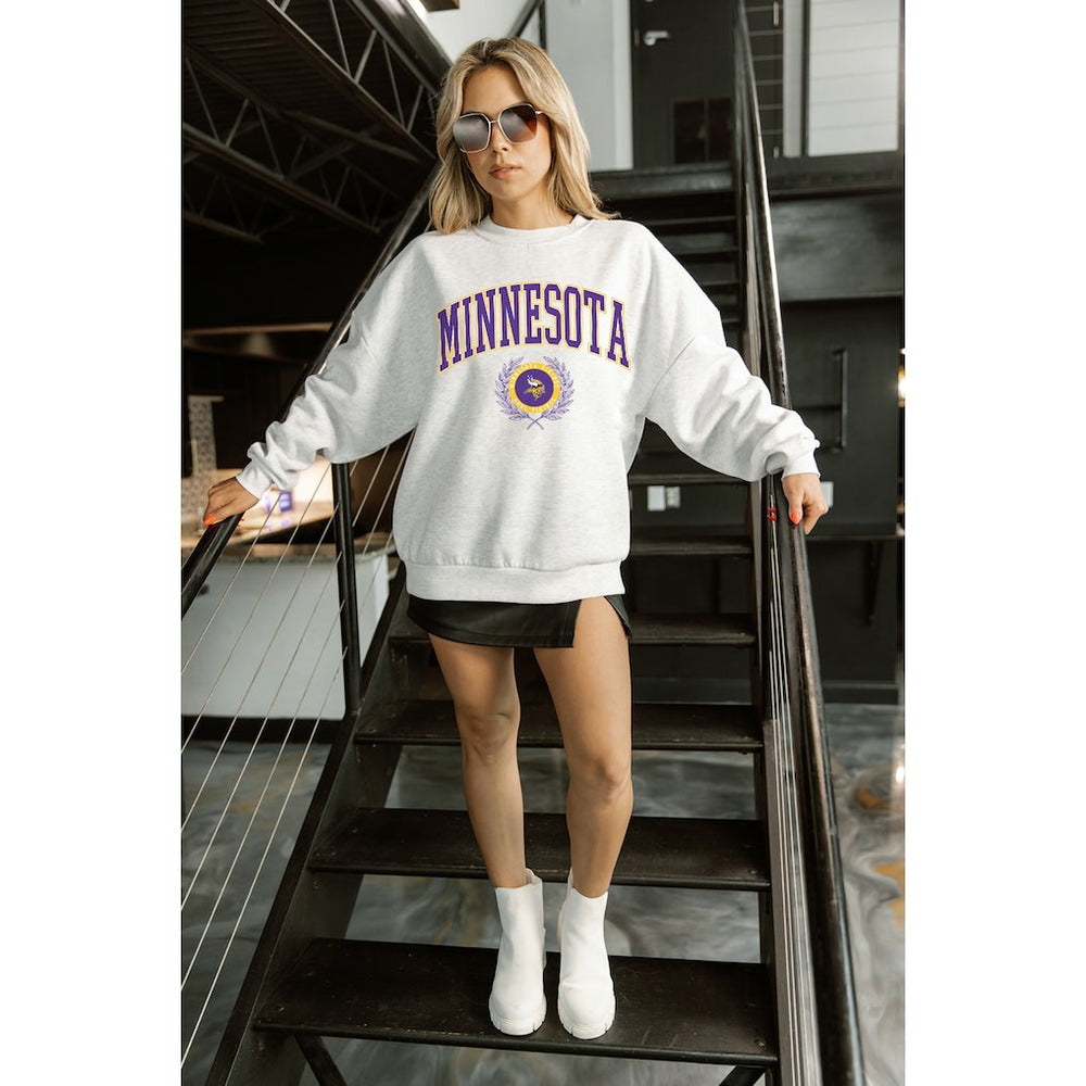 Minnesota Vikings Gameday Couture Women's Traditional Logo Oversized Premium Fleece Pullover Sweatshirt - Ash for sale