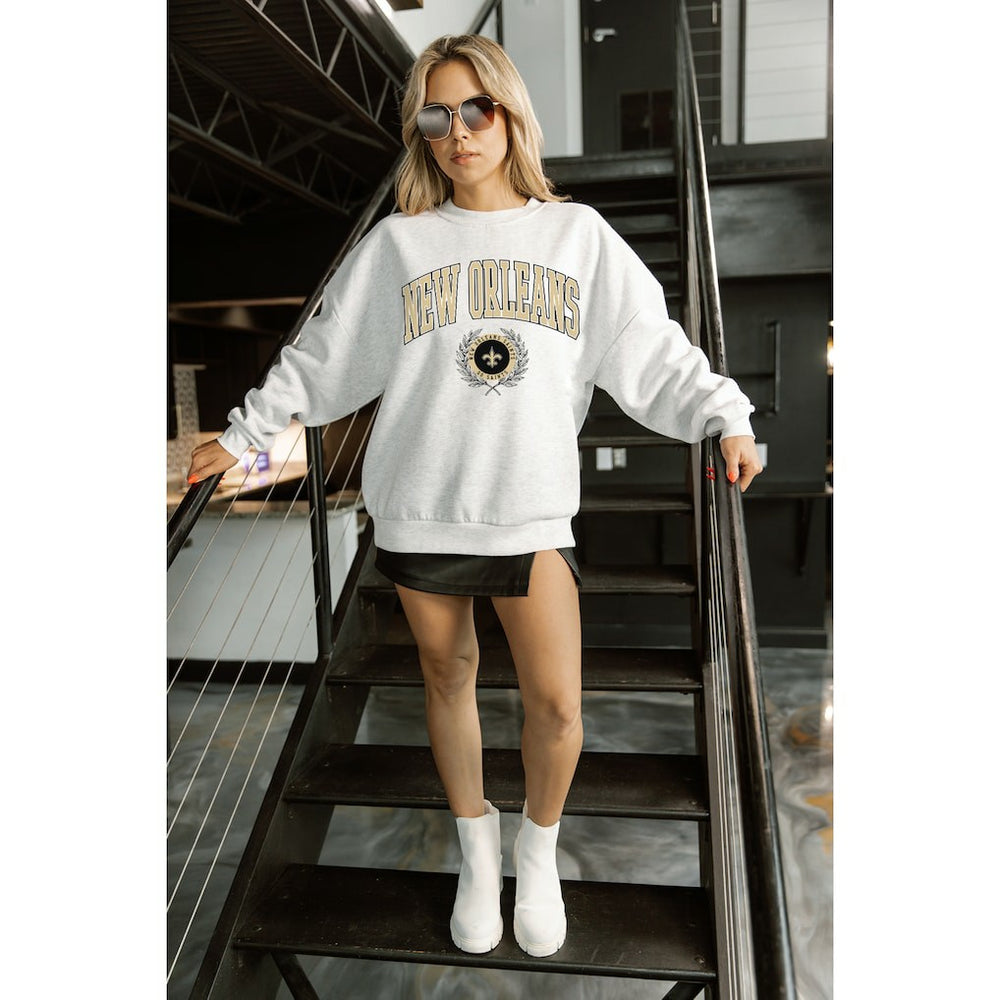 New Orleans Saints Gameday Couture Women's Traditional Logo Oversized Premium Fleece Pullover Sweatshirt - Ash sale