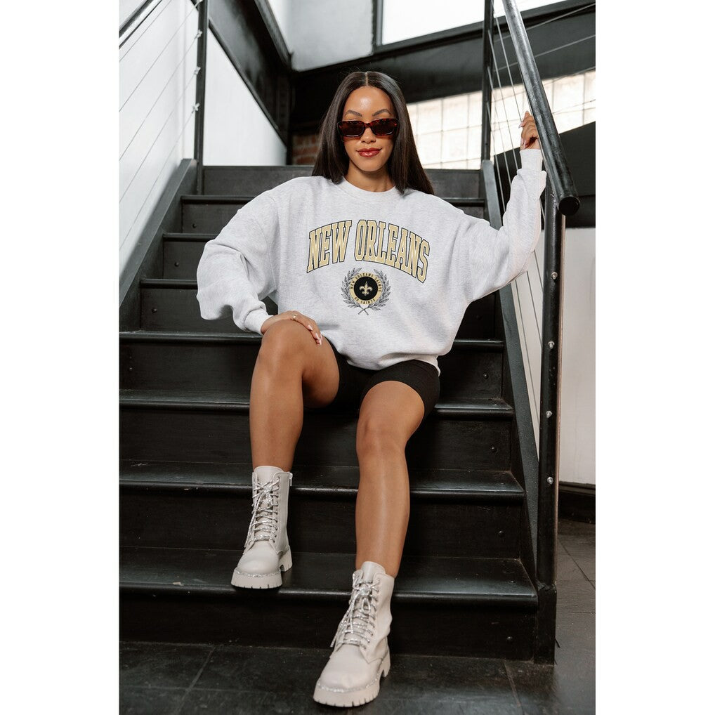 New Orleans Saints Gameday Couture Women's Traditional Logo Oversized Premium Fleece Pullover Sweatshirt - Ash sale