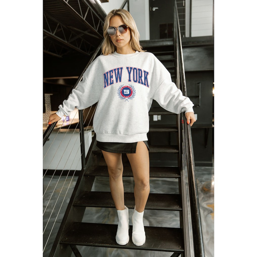 New York Giants Gameday Couture Women's Traditional Logo Oversized Premium Fleece Pullover Sweatshirt - Ash online