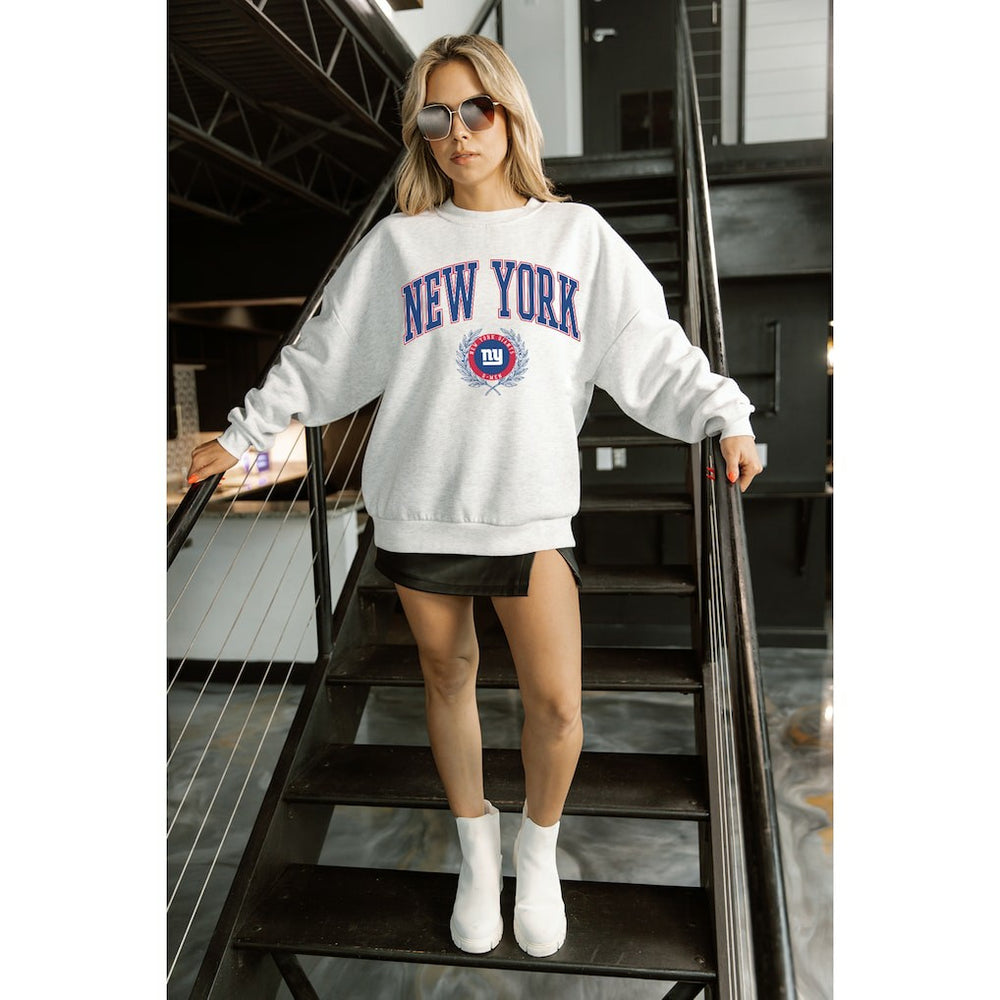 New York Giants Gameday Couture Women's Traditional Logo Oversized Premium Fleece Pullover Sweatshirt - Ash online