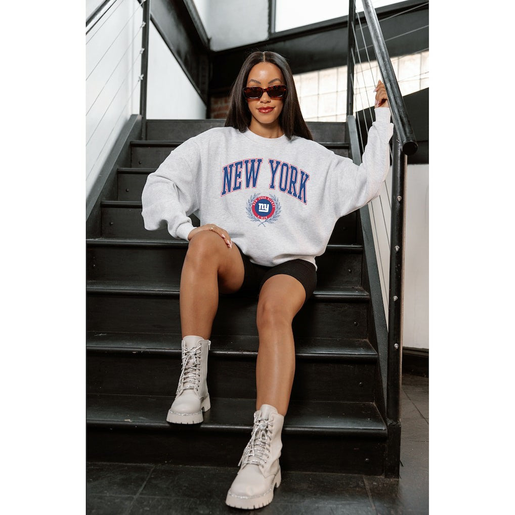 New York Giants Gameday Couture Women's Traditional Logo Oversized Premium Fleece Pullover Sweatshirt - Ash online