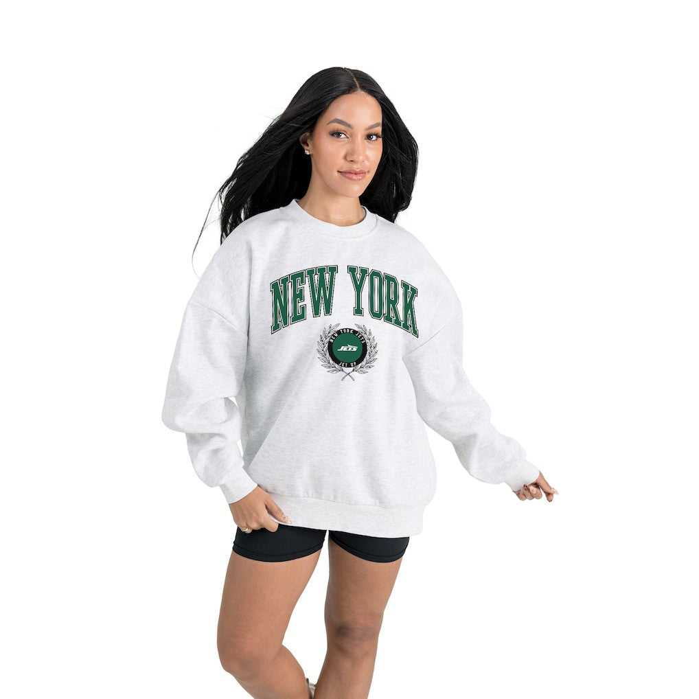 New York Jets Gameday Couture Women's Traditional Logo Oversized Premium Fleece Pullover Sweatshirt - Ash cheap