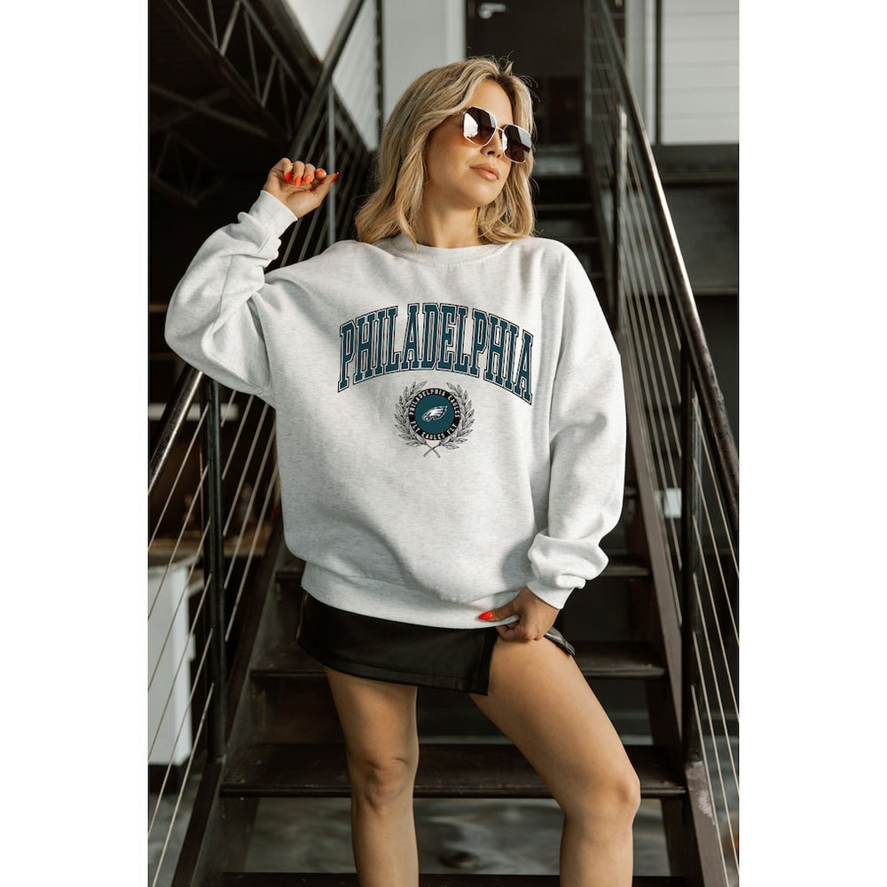 Philadelphia Eagles Gameday Couture Women's Traditional Logo Oversized Premium Fleece Pullover Sweatshirt - Ash outlet